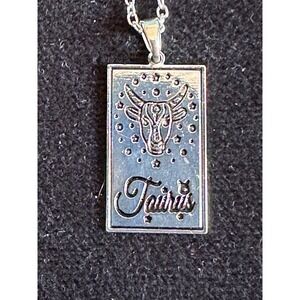 Taurus‎ Silver Toned Pendant Necklace Adjustable
